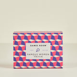Box of 'Famous Women Trivia' game from Games Room on a beige background