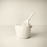 Resin Ice Bucket with Leather Handles, White