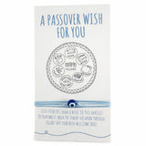 Passover wish bracelet packaging with text and design on a white background