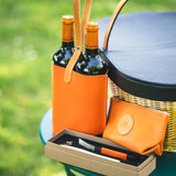 Leather 2-Bottle Holder, Tan w/ Orange