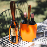 Leather 2-Bottle Holder, Tan w/ Orange