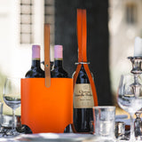 Leather 2-Bottle Holder, Tan w/ Orange