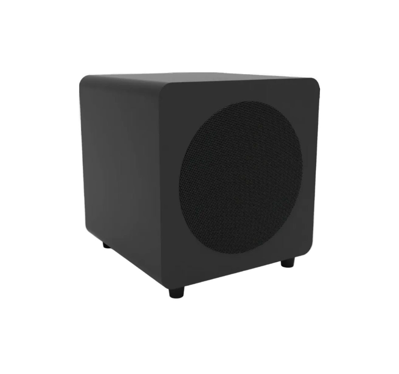 Black subwoofer on a white background