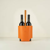 Leather 2-Bottle Holder, Tan w/ Orange