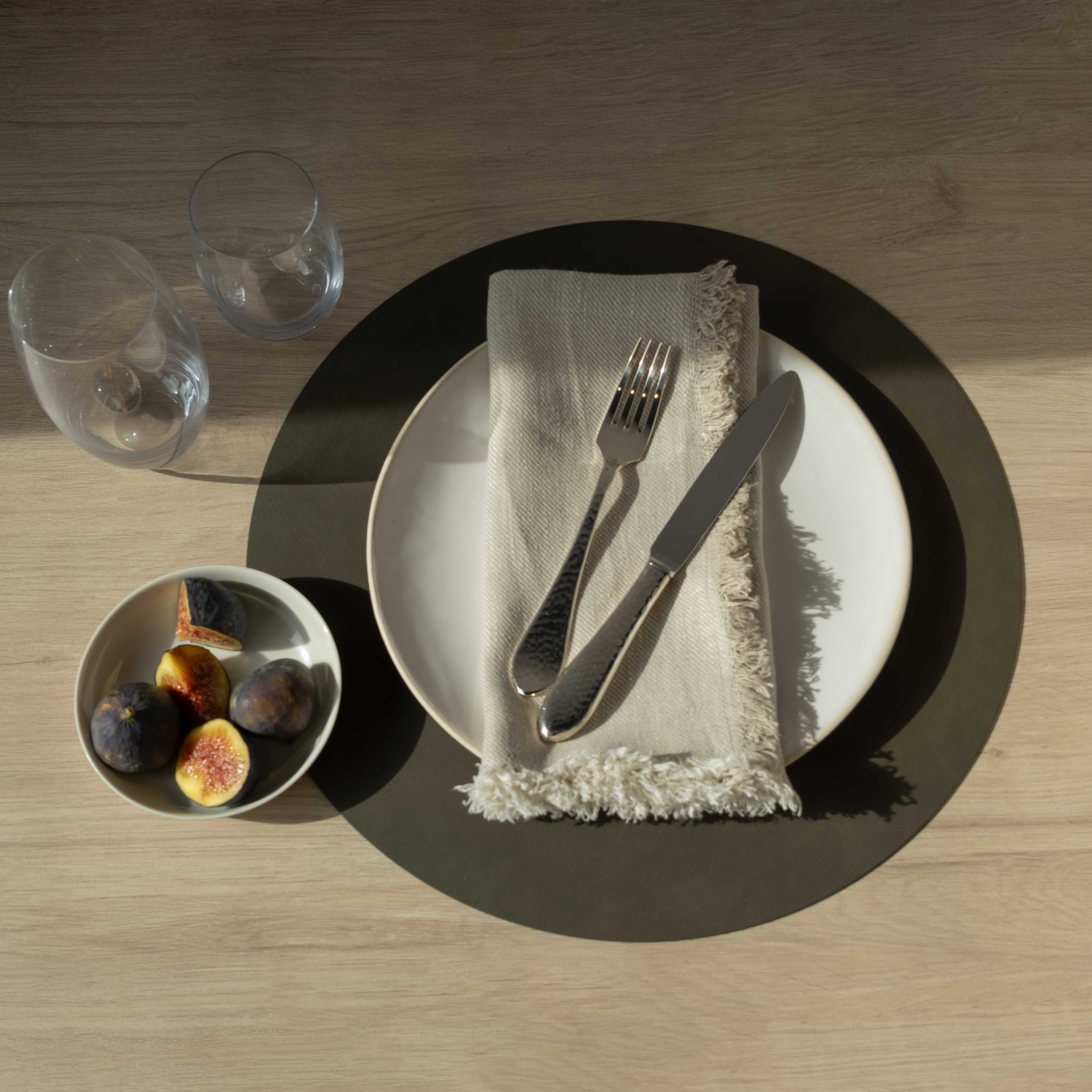 Nupo Round Recycled Leather Placemat, Caviar