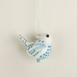 Bird w/Feather Ceramic Ornament Cornflower