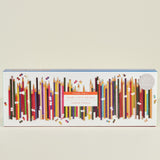 Colorful puzzle box with a plain background