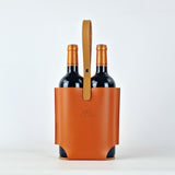 Leather 2-Bottle Holder, Tan w/ Orange
