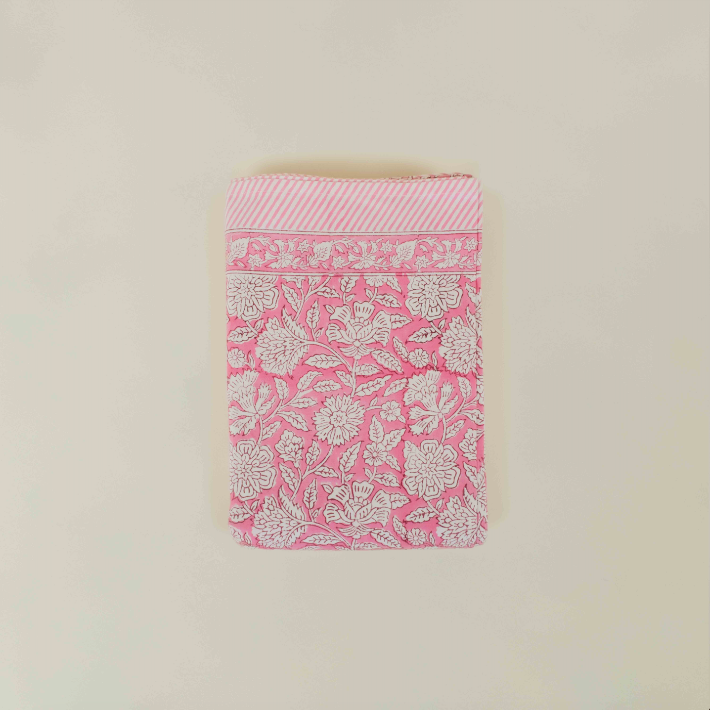 Pink Block Print Cotton Tablecloth