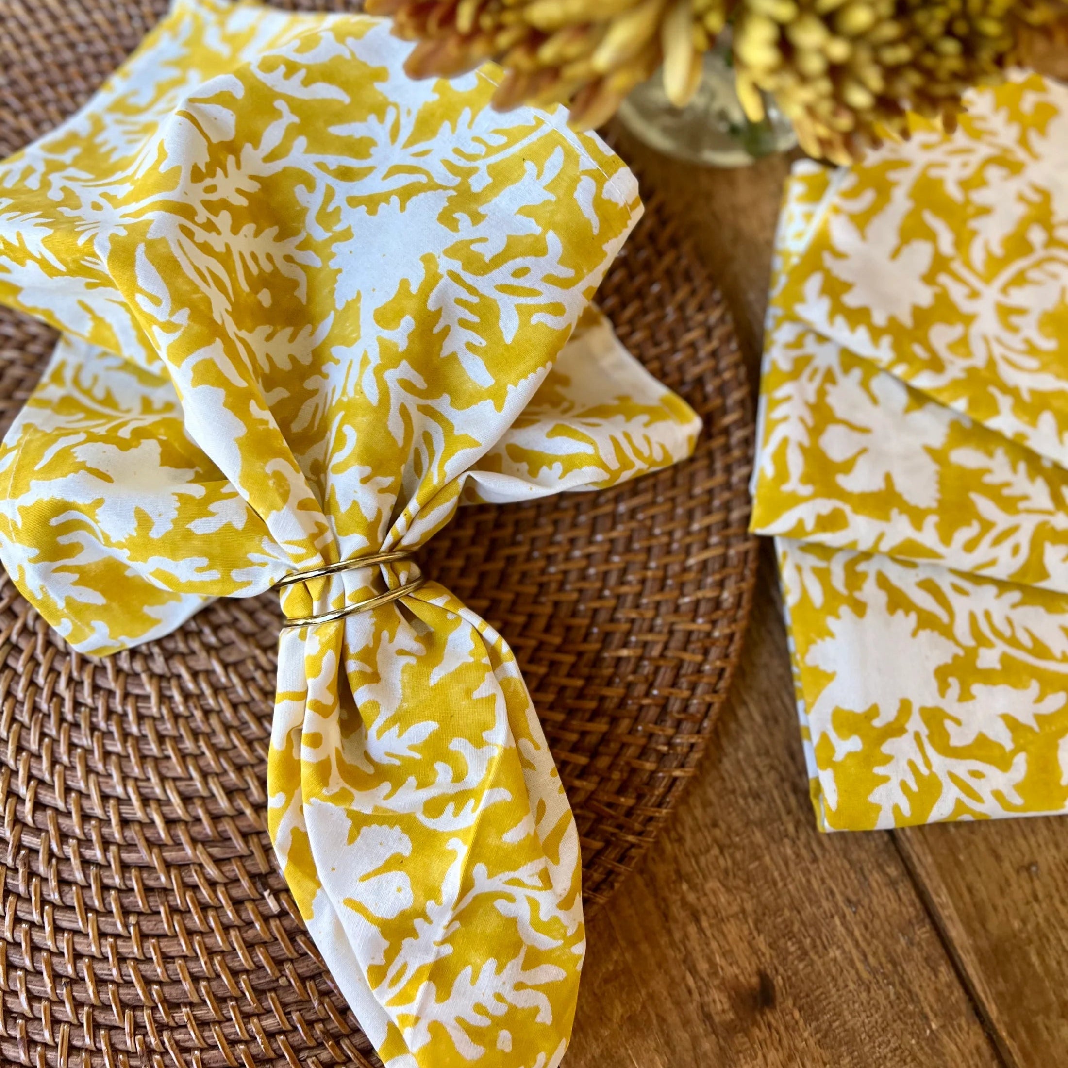 Pressed Florals Napkins, Marigold Yellow, Set/4