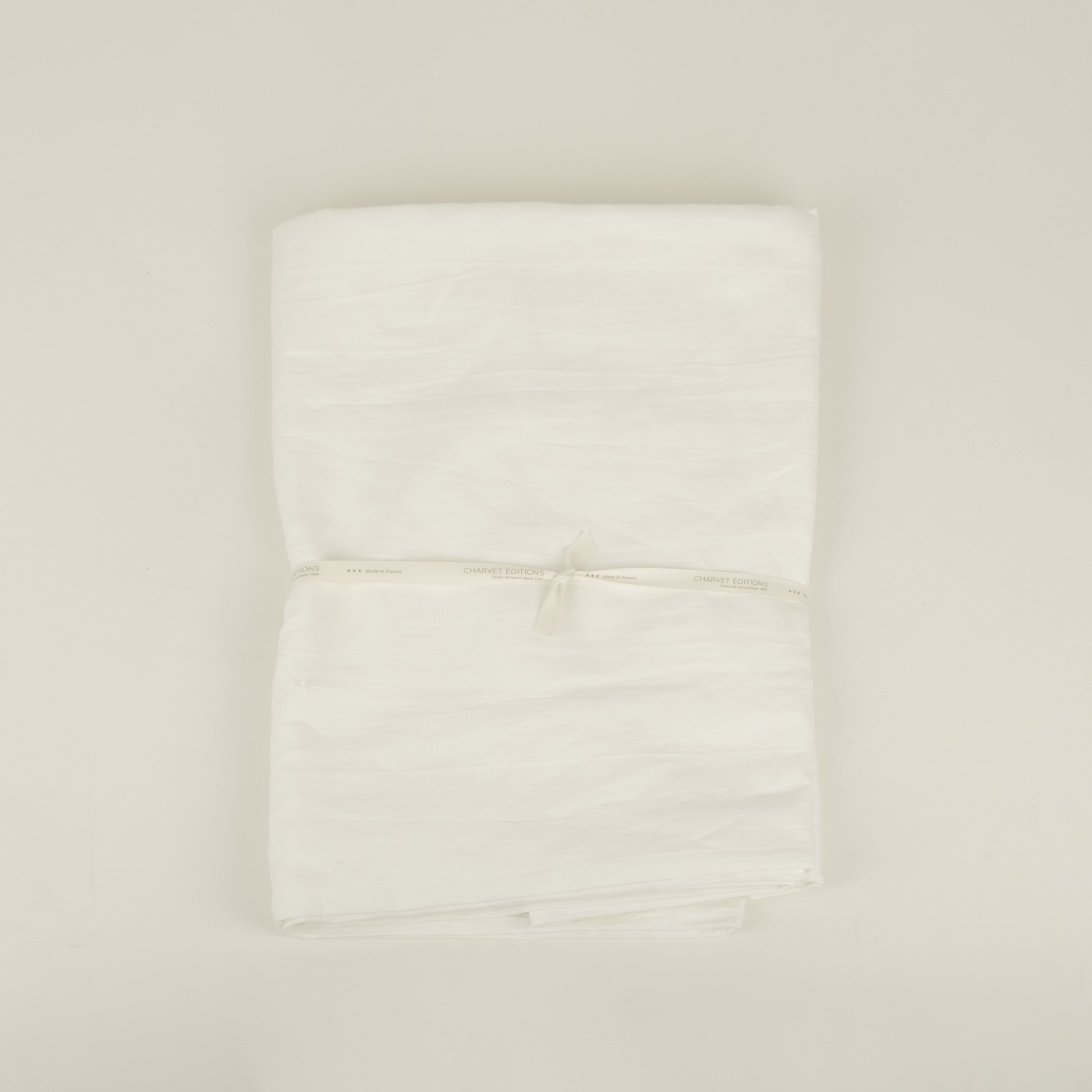 Primo White French  Linen Tablecloth, 71x 110"