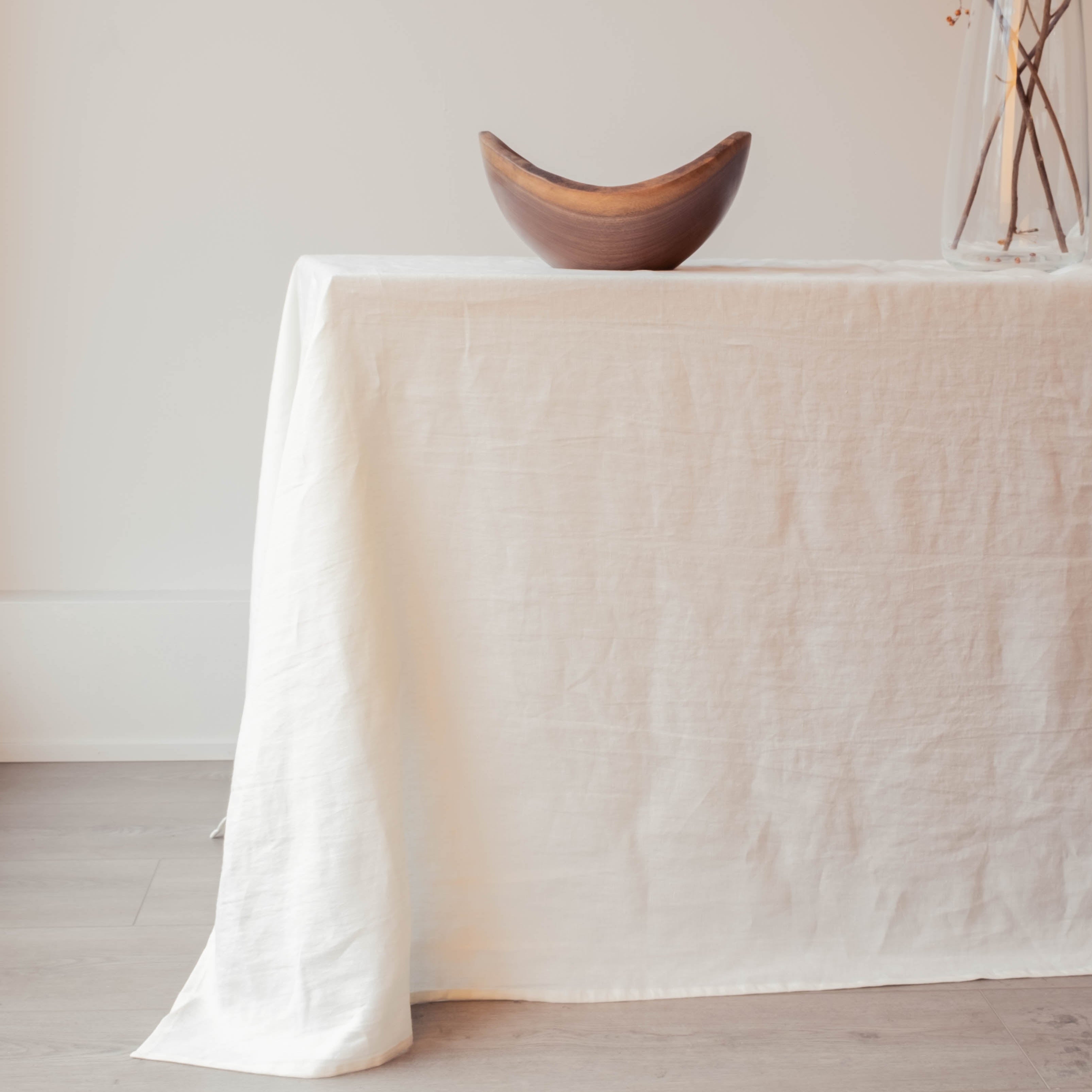 Primo White French  Linen Tablecloth, 71x 110"