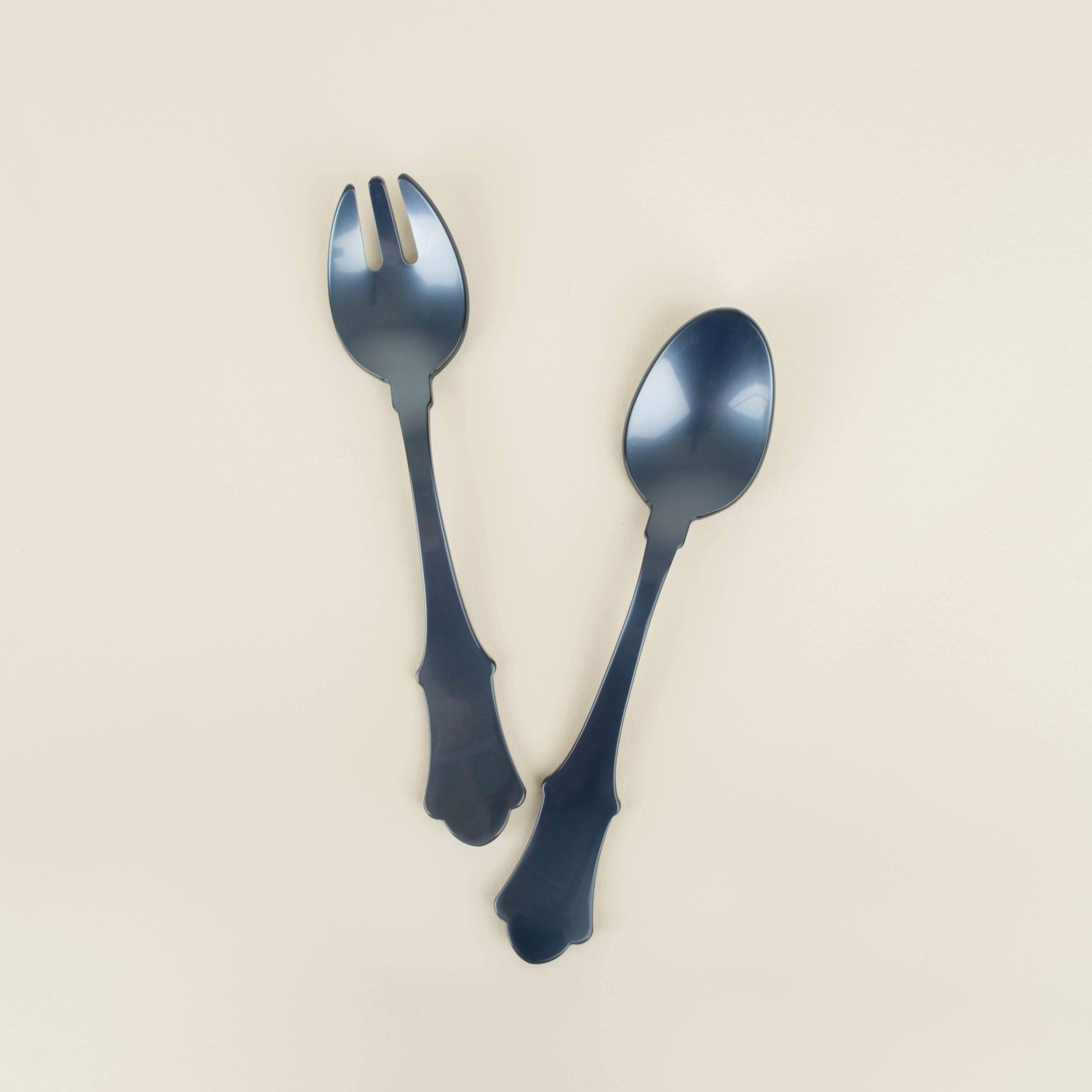 Old Fashioned Salad Servers, Steel Blue