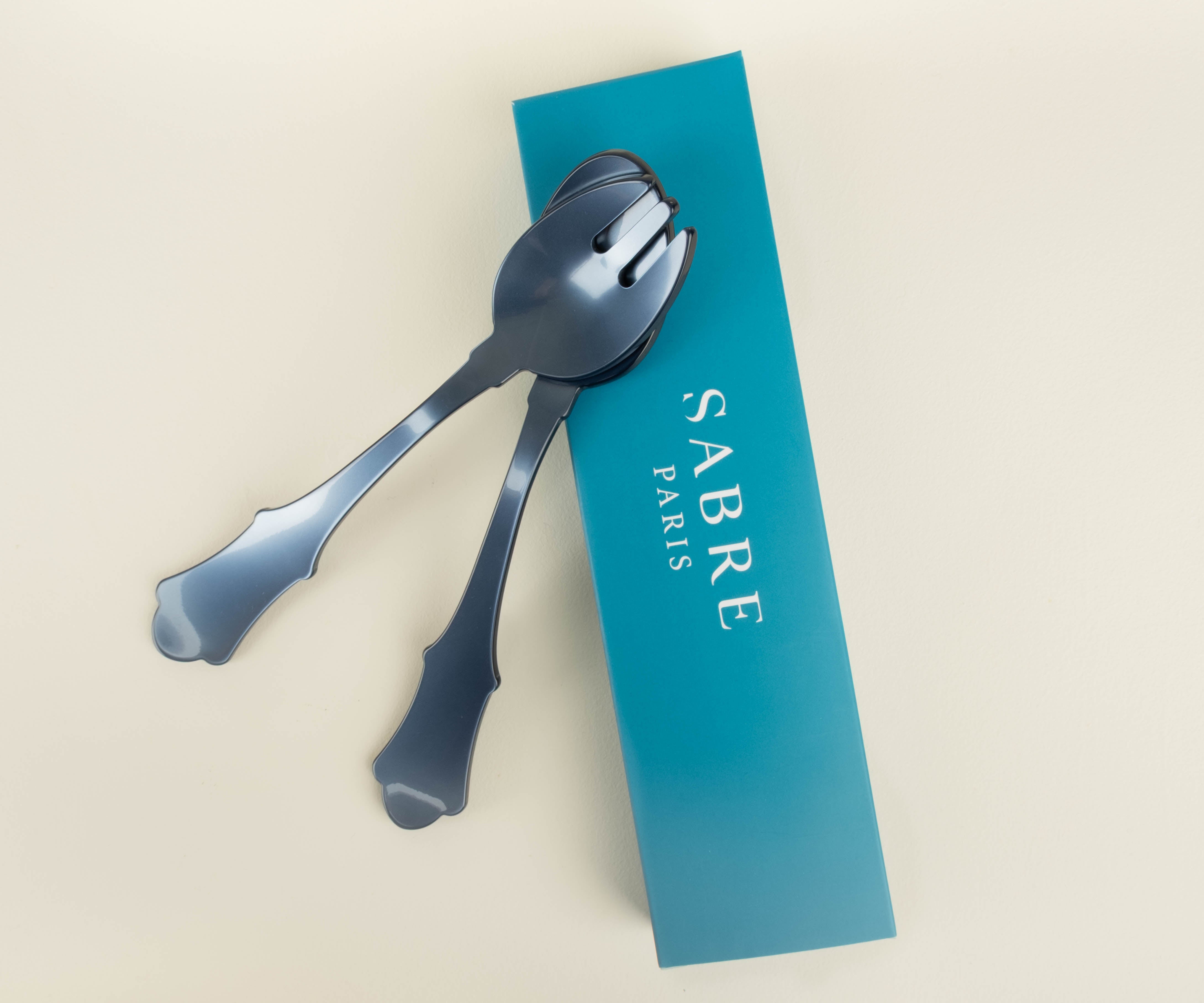 Old Fashioned Salad Servers, Steel Blue