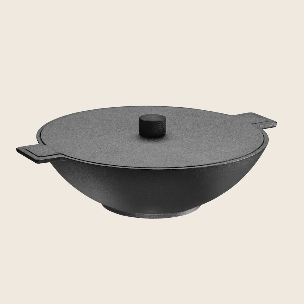 Wok 13.25" with Cast Iron Lid, Noir