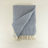 Merino Wool Cashmere Herringbone Throw Denim Cream
