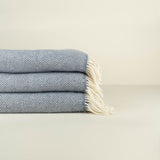 Merino Wool Cashmere Herringbone Throw Denim Cream
