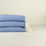 Merino Wool Cashmere Herringbone Throw Sea Blue