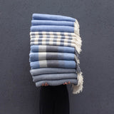 Merino Wool Cashmere Herringbone Throw Denim Cream
