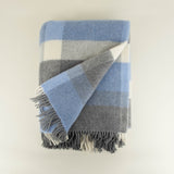 Merino Wool Cashmere Check Throw Denim Cream and Pale Grey