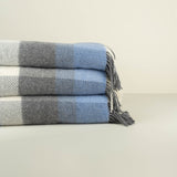 Merino Wool Cashmere Check Throw Denim Cream and Pale Grey