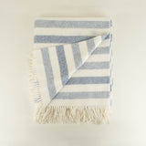 Merino Lambswool Blanket White & Denim Stripe