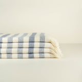 Merino Lambswool Blanket White & Denim Stripe