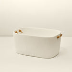 Large White Resin Champagne Bucket with Leather Handles