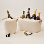 Large White Resin Champagne Bucket with Leather Handles