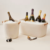 Large White Resin Champagne Bucket with Leather Handles