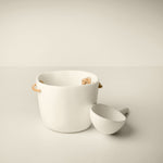White Resin Ice Bucket with Leather Handles