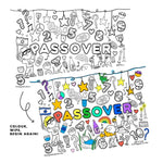 Passover-themed coloring book with illustrations and text on a white background