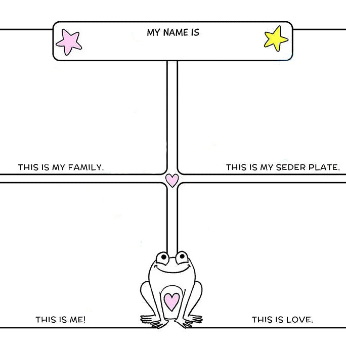 Children's coloring page with a frog character and text boxes for coloring.