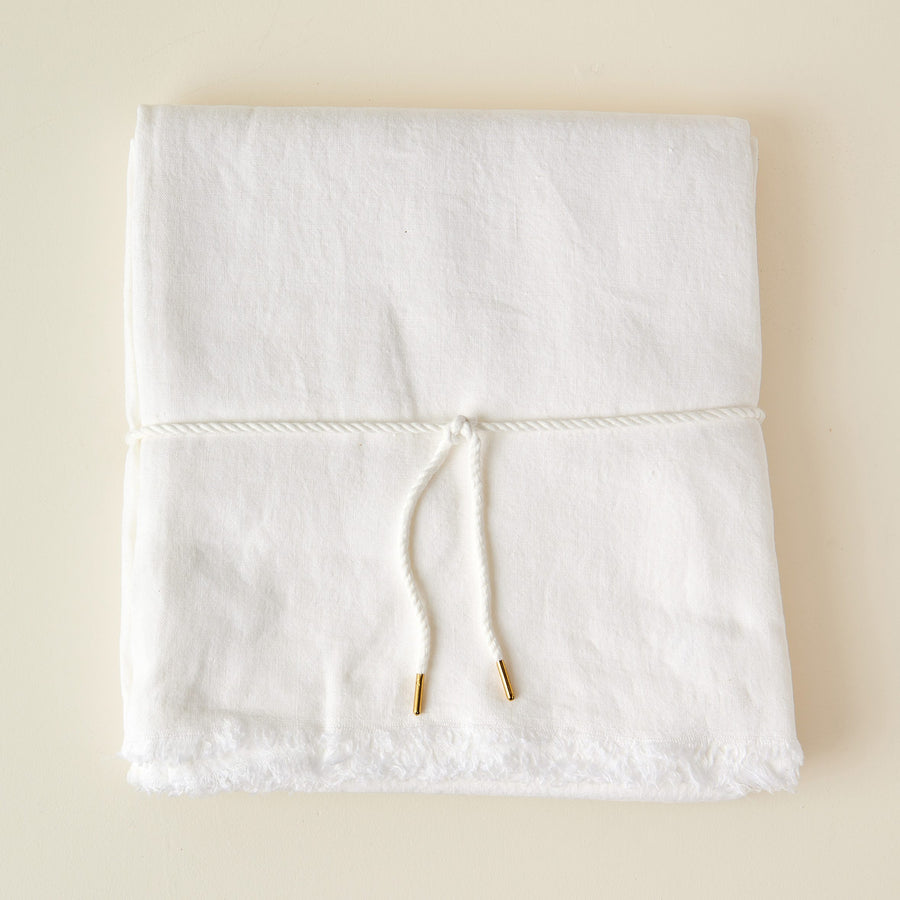 Linen Fringe Tablecloth 70”x108”, White