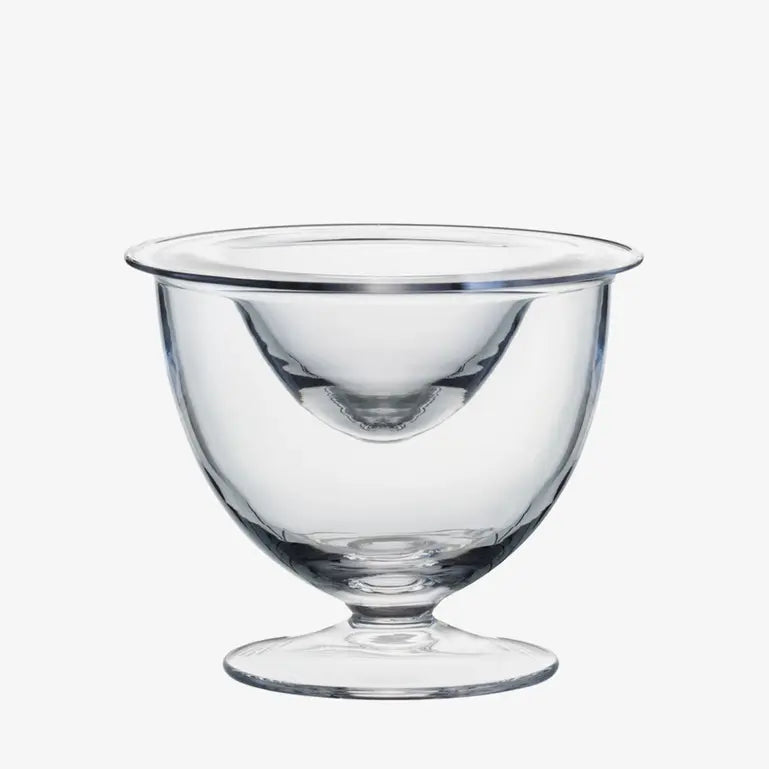 Clear glass bowl on a white background