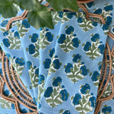 Poms Block Printed Napkins, Bluebird, Set/4