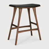 Osso Counter Stool, Varnished Teak, Brown, Black Leather