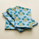 Poms Block Printed Napkins, Bluebird, Set/4