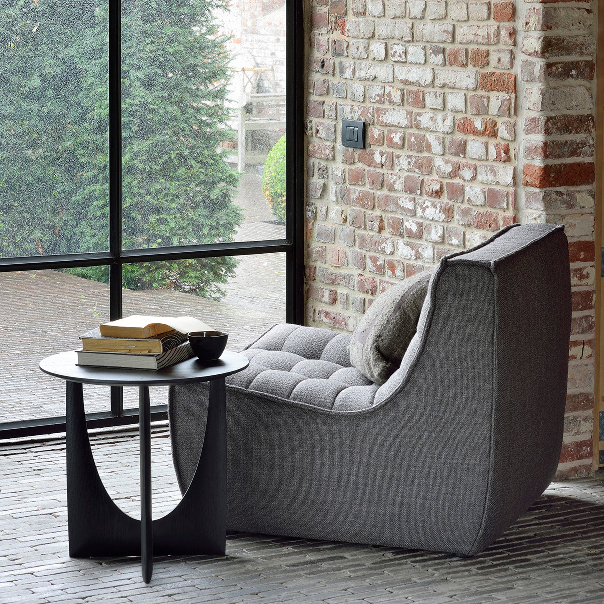 Oak Geometric Black Side Table